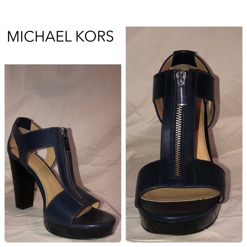 Navy blue open toe zipper heel